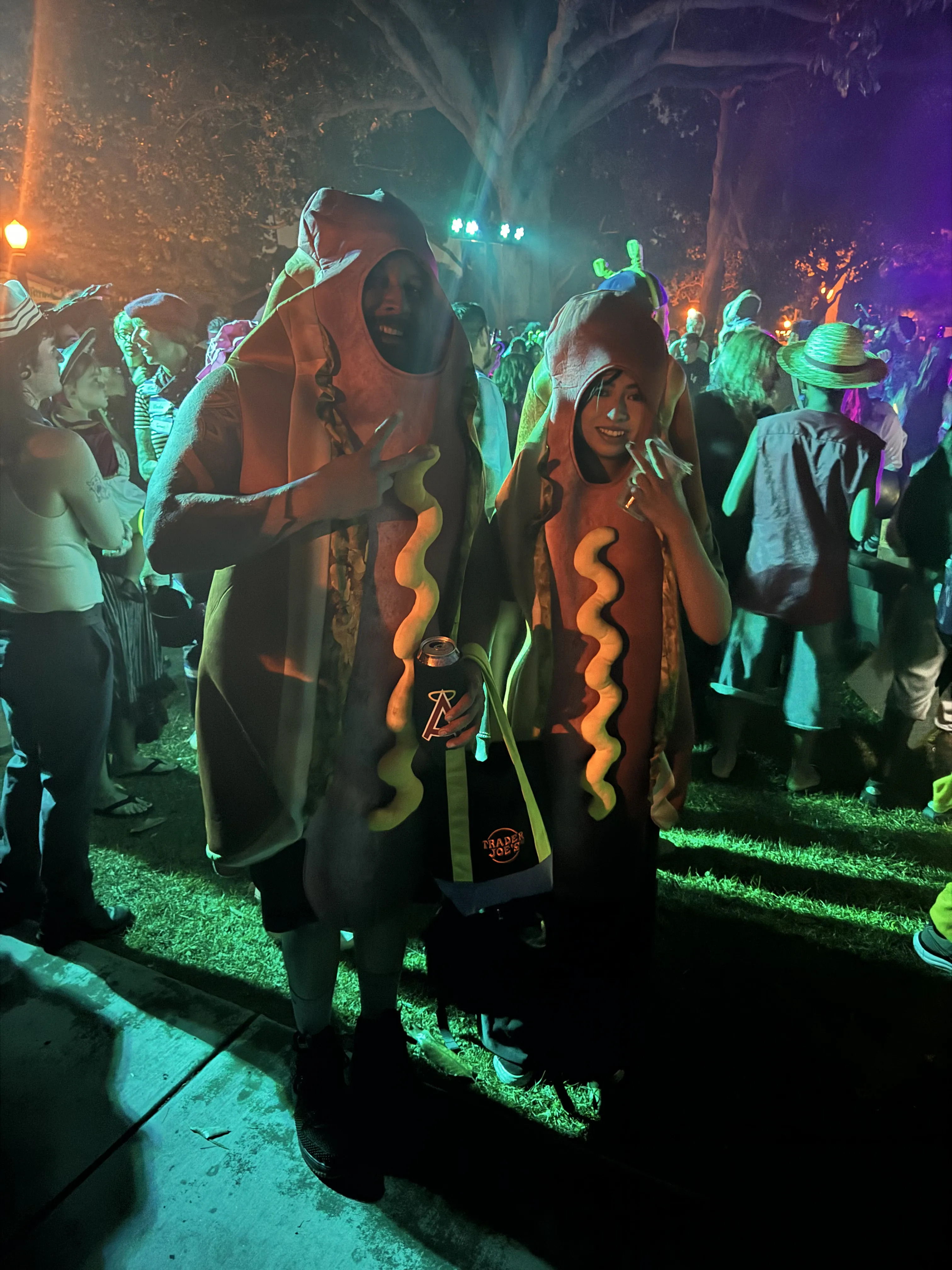 Guests dressed in hot dog costumes at a Halloween party catered by Mr. Hot Bunz